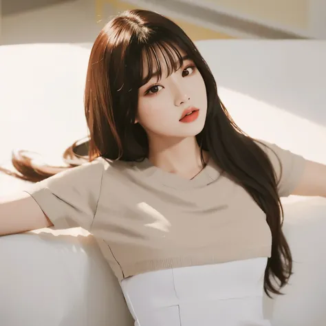 Araffe Asian woman with long hair sitting on a sofa, bae suzy, hermosa mujer surcoreana, jaeyeon nam, hermosa joven coreana, Korean idol woman portrait, hermosa joven coreana, linda actriz coreana, Lalisa Manobal, sakimichan, con flequillo, muchacha corean...