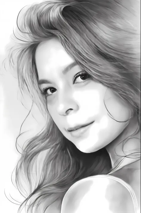 a close up of a woman with long hair and a tattoo on her chest, digital pencil painting, portrait of female korean idol, realist...