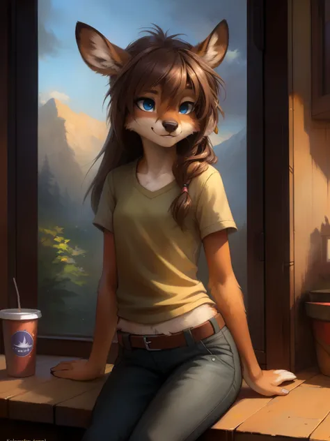 uploaded the e621, beautiful and detailed portrait of a (((female))) small very young solo teenage young anthro female deer doe with with small hips and a skinny body and ((clear navy blue eyes)),  ( small legs and hips :1.5), small pelvis, Slim waist, wea...