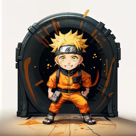 character Naruto in funk-pop style,  filmed in a food studio, on a white background, diffuse lighting, centered, Yellow clothes, Normal hands, Normal legs, smile