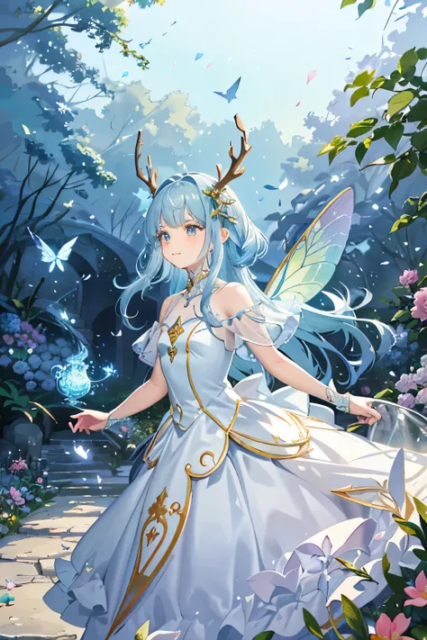 Masterpiece, a whimsical and beautiful magical garden, teeming with small fairies, Their wings shimmering with iridescent hues, quivering with delight, Delicate petals blooming beneath, a symphony of colors,

A grand entrance graced by a white, beautiful, ...