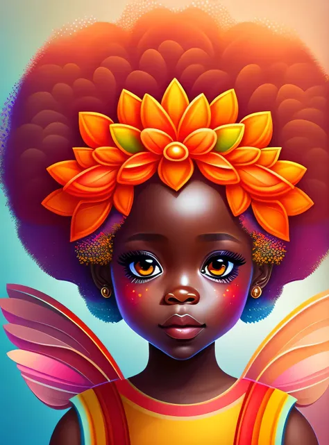 the colorida abstract of cute afro fairy, (colorida,altamente detalhado,arte vetorial)