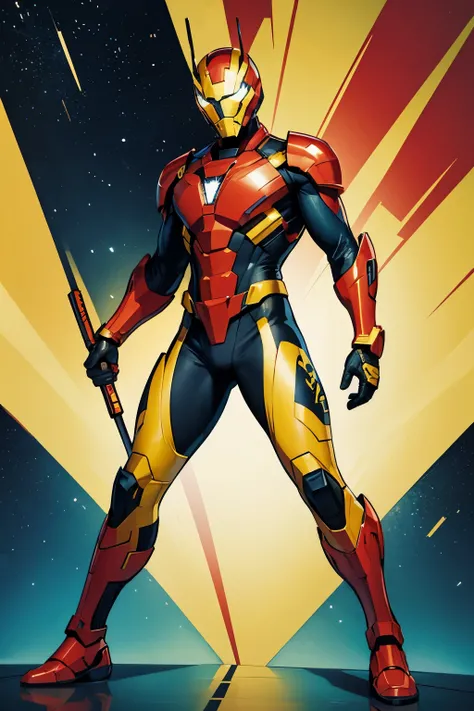 Nova from marvel comics, male character, yellow helmet, black and red suit