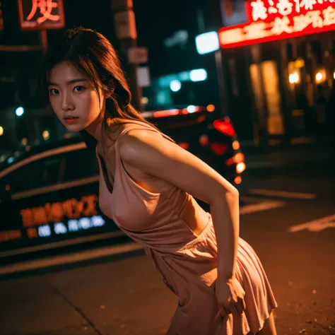 woman portrait ,20 years,Chinese,Upper body,Chinese clothes,shanghai street,cinematic lighting,fighting pose,Completely naked