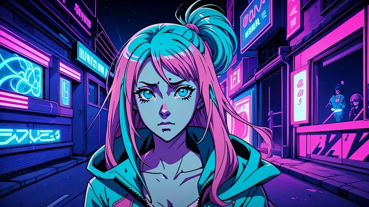 garota de anime, Capa do álbum Anime Phonk Brain Sick com cores azul neon