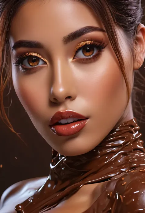 create an image demonstrating the style of ((Choco Girl)) style, hyper realism, 8k high definition, vibrant colors, sharp focus, insanely detailed, enormous tits