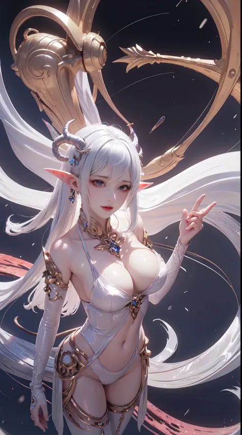 de uma garota com uma espada, personagem de fantasia ultra-detalhado, intrincado lindo estilo CGI anime, female demon suitable for white horns, fantasia de detalhe 4K, Iconic character of high detail, handsome biomechanical elf, personagem de fantasia comp...