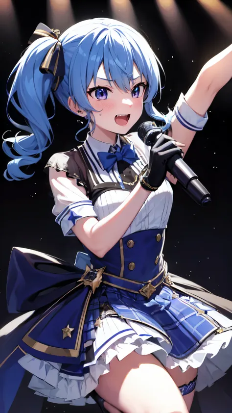 hololive_hoshimachi suisei_fantasy_blue stockings_shortcut_idol_star in the rough_black gloves_sing_enthusiastic singing_stellar...