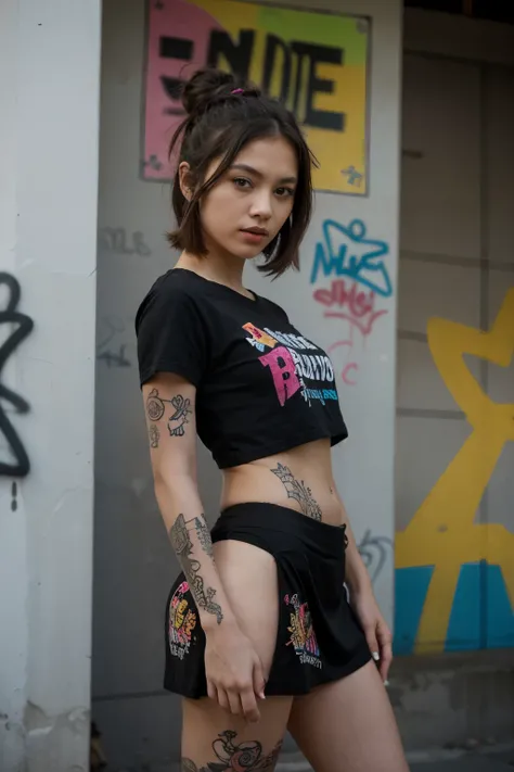 Graffiti, cartoon giant, tattoo designs, Thai fonts, colors, tattoo designs, Tiny black shirt short skirt