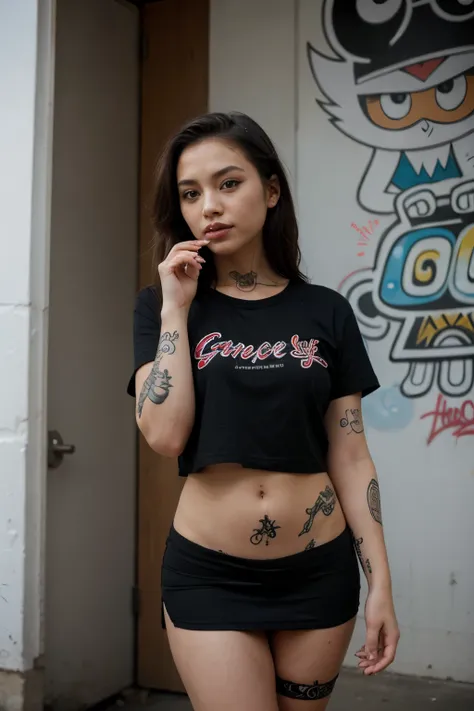 Graffiti, cartoon giant, tattoo designs, Thai fonts, colors, tattoo designs, Tiny black shirt short skirt