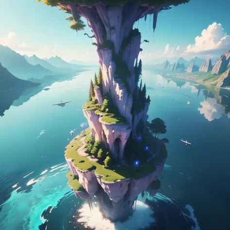 (Floating islands), ((waterfallasterpiece, 1080p, best_quality,