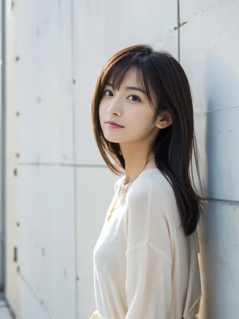 (Highly realistic photos, High resolution, detailed face, fine eyes), ((Taken in front of a white wall))、japanese woman, 40 years old, various expressions, alone:1, slim figure, different hairstyles, casual clothes, Only one person appears in the photo、lon...