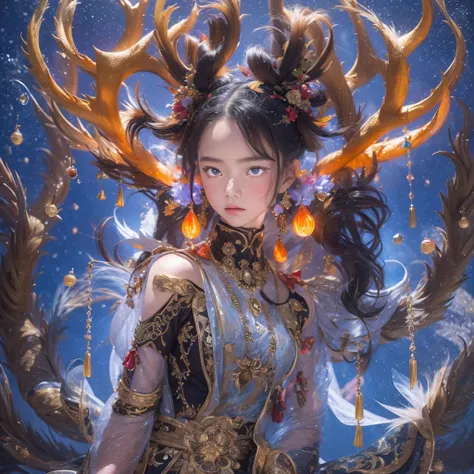 deer角飞天九尾浅蓝天师火焰毛deer星，novel，Torch Night Black Gold Orange Snake Print Silk Trousers，Rouge Diamond Tulle Sheer Lizard Print，Fat girl flying in space in the snow 1:900 miniatures，Front view，pure transparency，put on boxing gloves，佩戴金框反Light太阳镜，Panoramic super...