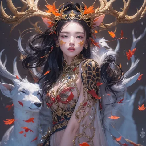 deer角飞天九尾浅蓝天师火焰毛deer星，novel，Torch Night Black Gold Orange Snake Print Silk Trousers，Rouge Diamond Tulle Sheer Lizard Print，Fat girl flying in space in the snow 1:900 miniatures，Front view，pure transparency，put on boxing gloves，佩戴金框反Light太阳镜，Panoramic super...