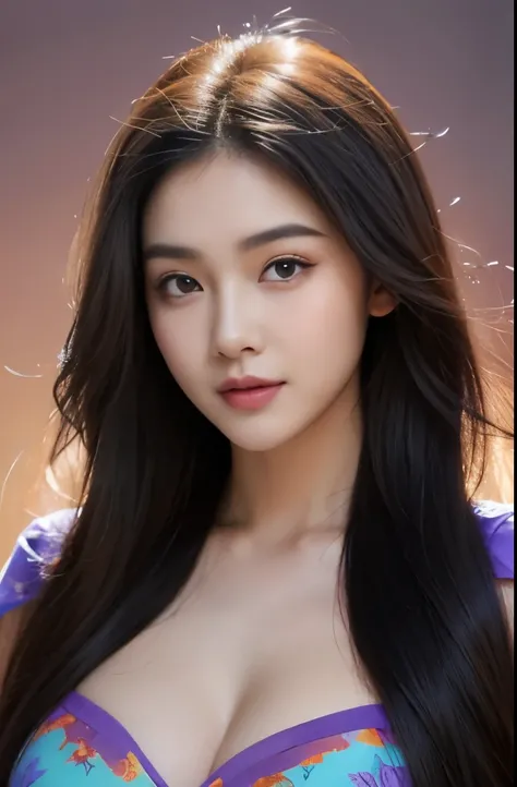 Eighteen-year-old beautiful girl，plump figure，huge breasts，tube top costume，Her hair is black and beautiful，Have an oval face，Slightly wide face，High cheekbones，red phoenix eye，The jawline is smooth。She has double eyes，Eyelids are a bit thick，Nose high and...