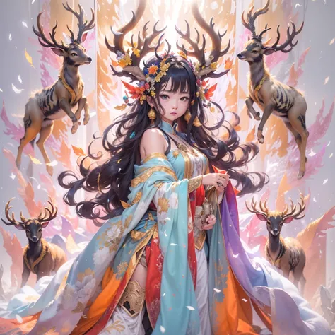 deer角飞天九尾浅蓝天师火焰毛deer星，novel，Torch Night Black Gold Orange Snake Print Silk Trousers，Rouge Diamond Tulle Sheer Lizard Print，Fat girl flying in space in the snow 1:900 miniatures，Front view，pure transparency，put on boxing gloves，佩戴金框反Light太阳镜，Panoramic super...