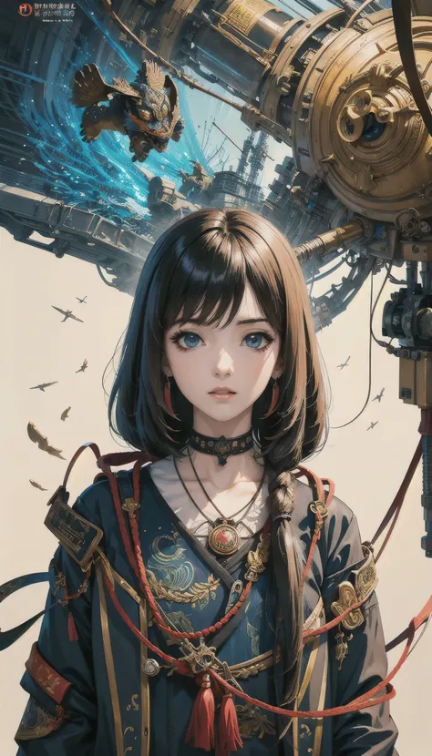 masterpiece,best quality,1mechanical girl,detailed face,shadows,8k,ultra sharp,metal,intricate,ornaments detailed,cold colors,egypician detail,highly intricate details,rending on cgsociety,facing camera,machanical limbs,mechanical cervial attaching to neck...