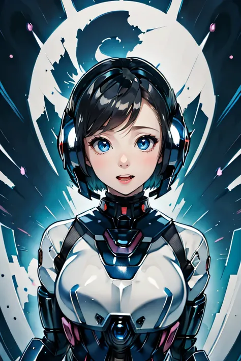 anime character with a gun in her hand and a blue background, best anime 4k konachan wallpaper, girl in mecha cyber armor, cyberpunk anime girl mech, fully robotic!! girl, female mecha, # mecha, android heroine, perfect anime cyborg woman, ferra white mech...