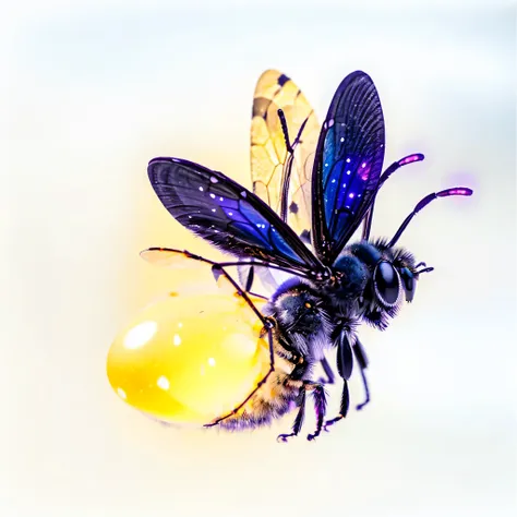 hyper-realistic image of a purple firefly with its belly glowing in a deep, luminous yellow hue. hyper-realistic firefly wings, ...