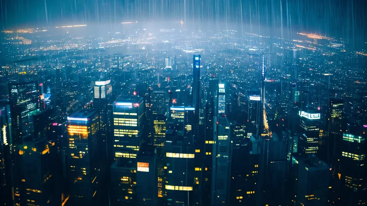 rain　night　city　landscape　window