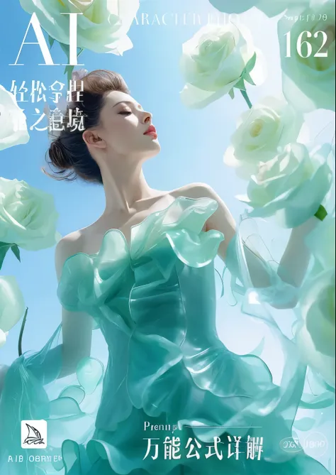 arafed magazine cover with a woman in a blue dress surrounded by white roses, inspired by Yanjun Cheng, yanjun chengt, by Xi Gang, jingna zhang, art cover, by Xia Yong, inspired by Fei Danxu, inspired by Liu Jun, by Ye Xin, by Cheng Jiasui, by Russell Dong...