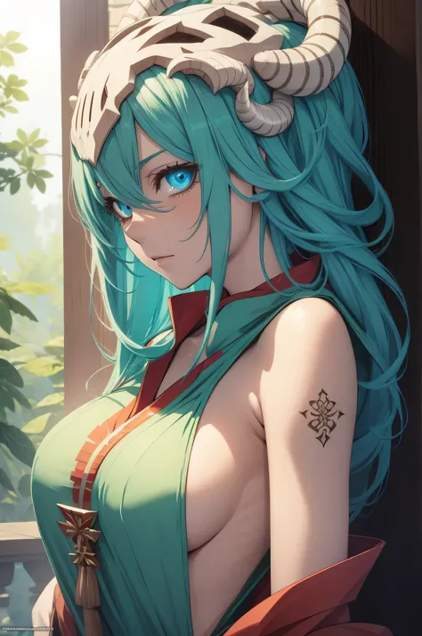 nelliel tu oderschvank, ((detailed eyes:1.2)), wearing miko outfit, nsfw, sexy, sensual, sleeveless, sideboob, masterpiece, top quality, best quality, official art, beautiful and aesthetic:1.2), extreme detailed, colorful, highest detailed