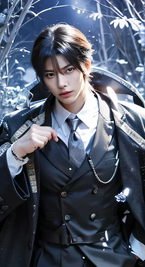 anime character dressed in black with a white shirt and tie, beautiful androgynous prince, delicate androgynous prince, hijikata toushirou of gintama, handsome anime pose, hijikata toushirou, handsome guy in demon slayer art, anime key visual of elegant, s...