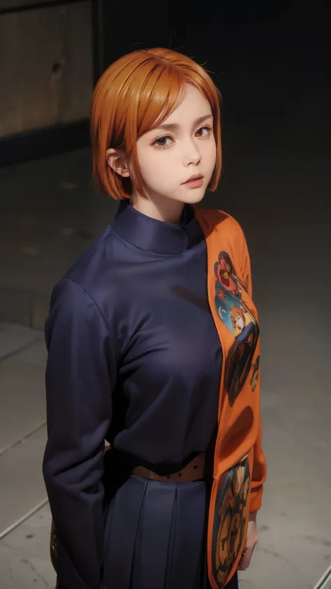 (masterpiece), (best quality), (ultra-detailed), (best illustration), (best shadow), (absurdres), nobarakugisakinova, short hair, orange hair, ((brown eyes)), kugisaki nobara, school uniform, 1girl, solo, jacket, bangs, gakuran, closed mouth, long sleeves,...