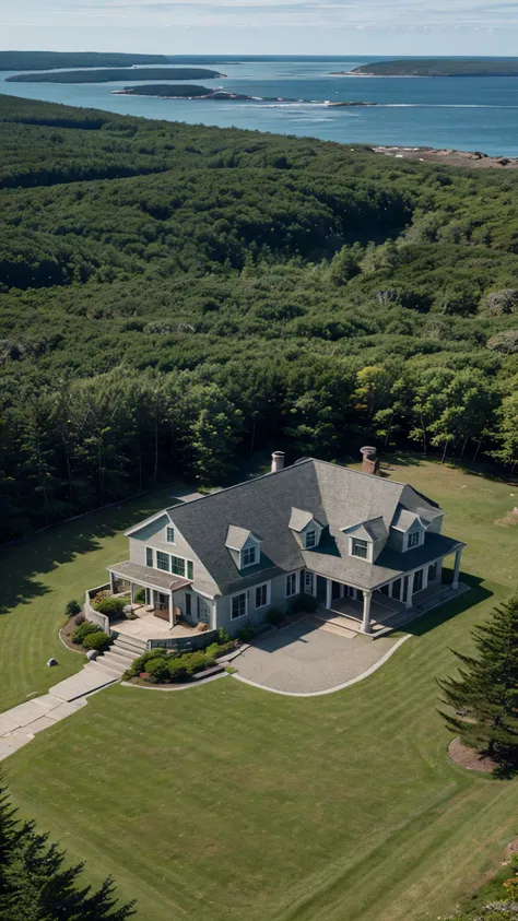 Abutting Acadia National Parks granite bluffs in Maine, this shingle-style compound features a network of outdoor spaces showcasing sweeping ocean and coastal island landscapes.