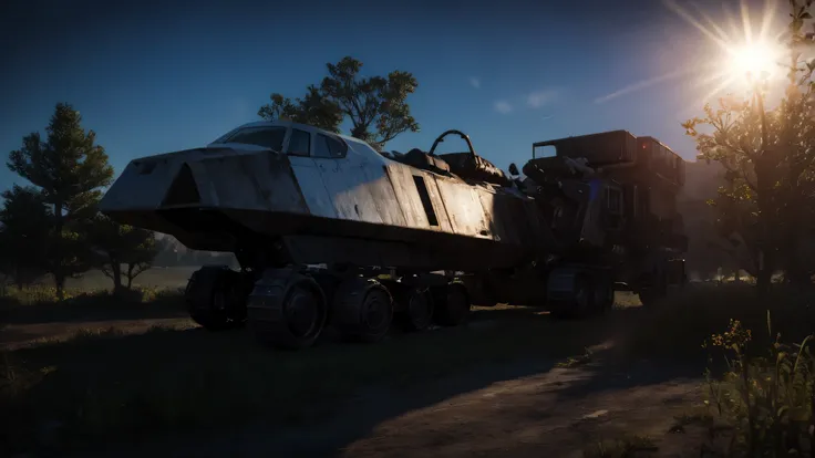 night，wilderness，gravel，Overgrown，A huge abandoned Gundam robot abandoned in the weeds，close up，thick dust，soil，Rust mottled，break the shell，露出内部complicated机械装置，Sunlight shines on the fuselage through the branches，Tyndall effect，Realistic ray tracing，True ...