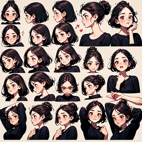 cute girl avatar，facial expression，(9 emoticons，emoji table，alignment)，9 poses and expressions（sad，surprise，having fun，excited，g...