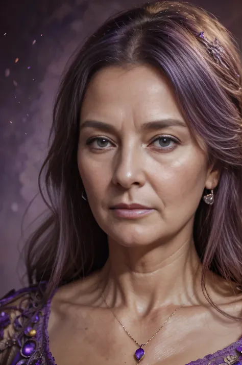 Zerg Queen Beautiful Girl: Lanlinger 58 years old, messy hair, oil painting, very old woman, beautiful perfect face, soft skin perfect face, light purple and purple added, light red added, intricate details, splash screen, 8k resolution, masterpiece, cute ...