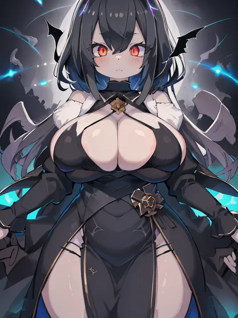 anime girl with huge breast and huge breasts in a black dress, ( ( dithered ) ), glowing black aura, darkness aura, glowing lens flare wraith girl, 2 b, 2b, dark aura, ufotable art style, /! the sorceress, [ digital art ]!!, evil aura, female image in shad...