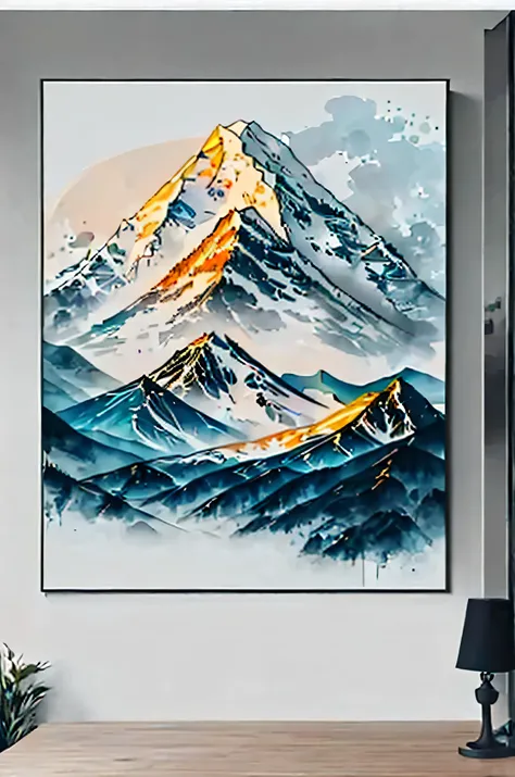 a picture of a painting of a mountain with a golden peak, artistic 4 k, majestic painting, glossy painting, 8k high quality detailed art, extremely high quality artwork, 8 k highly detailed art, 4k art, fine art print, canvas art, 2023 4k, icy mountains, 4...