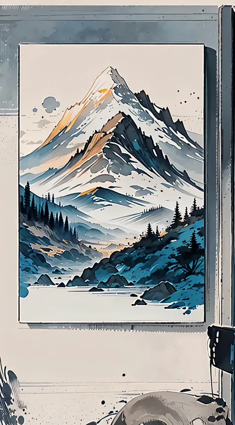 a picture of a painting of a mountain with a golden peak, artistic 4 k, majestic painting, glossy painting, 8k high quality detailed art, extremely high quality artwork, 8 k highly detailed art, 4k art, fine art print, canvas art, 2023 4k, icy mountains, 4...