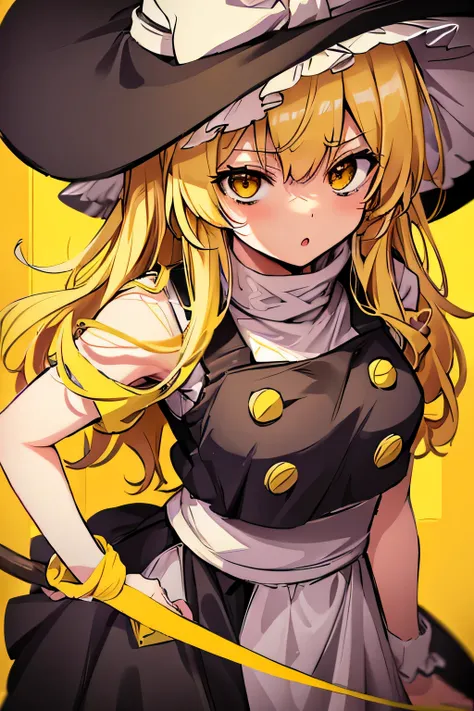 solo、kirisame marisa、yellow hair、yellow eyes、witch hat、high resolution