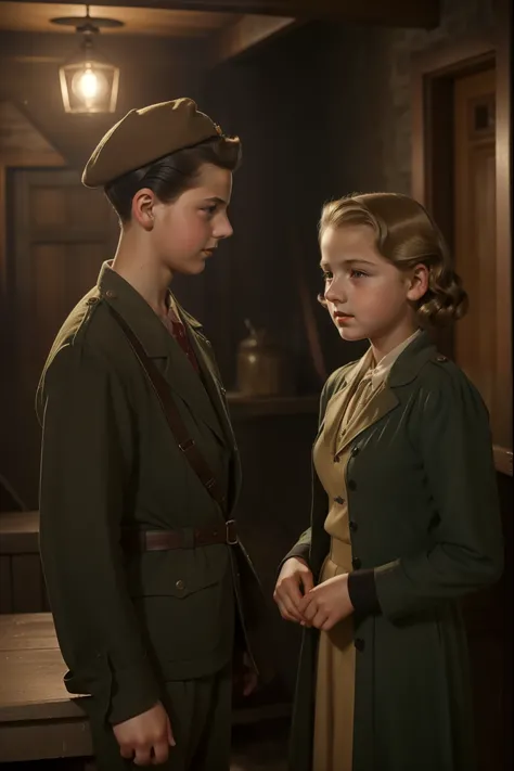 ((((12-year-old)) Liesel Meminger)), very thin, kind, big-hearted, dangerous dark eyes, ((dark-blond hairstyle of the 1940s))