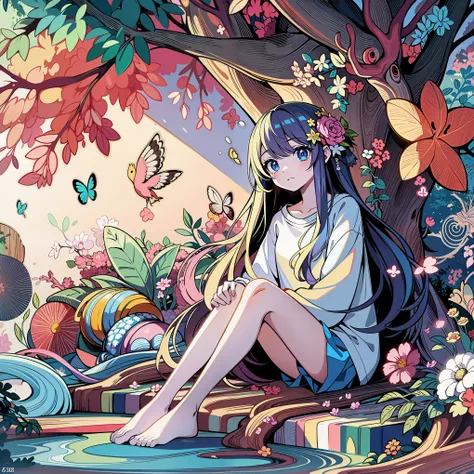 anime girl sitting under a tree with a bird in her hand, anime art wallpaper 4k, anime art wallpaper 4 k, anime style 4 k, beautiful anime artwork, anime art wallpaper 8 k, beautiful anime, beautiful anime girl, beautiful anime art, dreamy psychedelic anim...