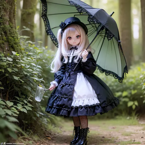 (best quality,4k,8k,highres,masterpiece:1.2),ultra-detailed,(realistic,photorealistic,photo-realistic:1.37),gothic lolita,Ermine girls chibi,cute face,beautiful detailed eyes,long eyelashes,dark frilly dress,victorian fashion,bowler hat,heeled boots,paraso...