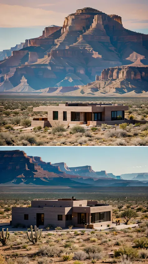 Majestically sited high upon an Arizona mesa, this minimalist compound frames endless Southwestern horizons stretching toward the Grand Canyon and Four Corners wilderness.