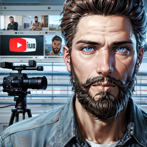 a close up of a man with a beard and a camera, youtuber, hyper realistic content, 3 d demo reel avatar, twitch streamer / gamer ludwig, highly detailed vfx portrait, cinematic realistic portrait, reallusion character creator, realistic digital art 4 k, rea...