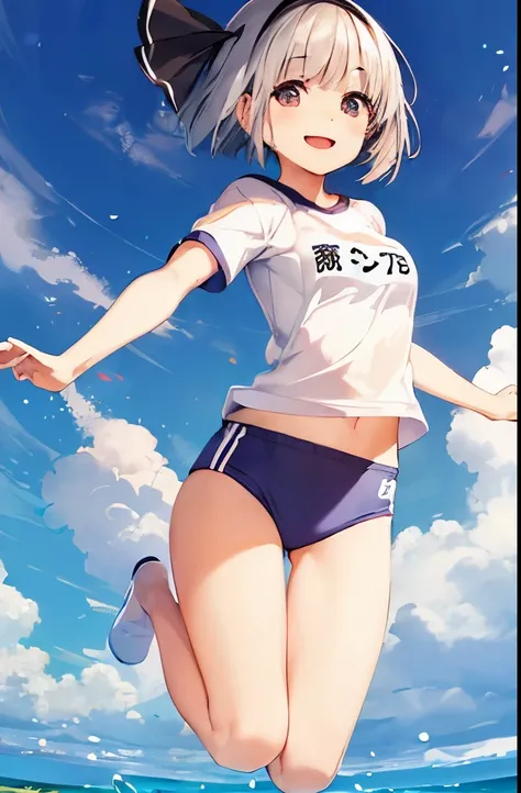 (((((whole body)))))、Youmu, This is a very cute gym uniform 、smile,、floating、