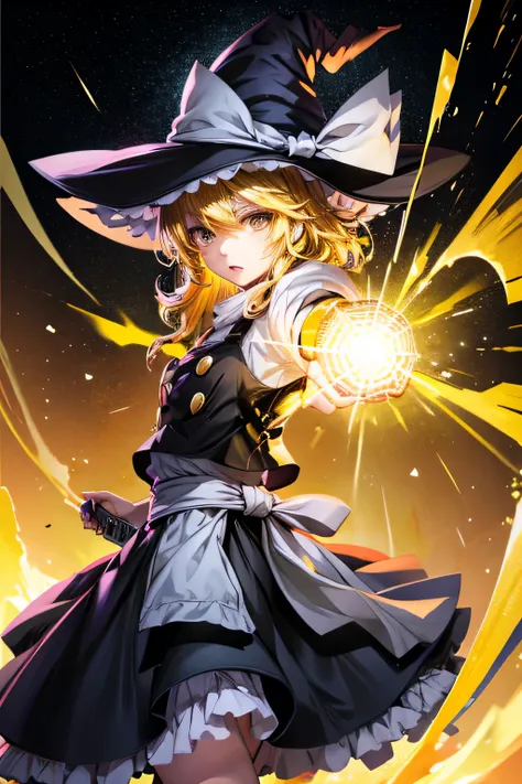 alone、kirisame marisa、yellow hair、yellow eyes、witch hat、high resolution