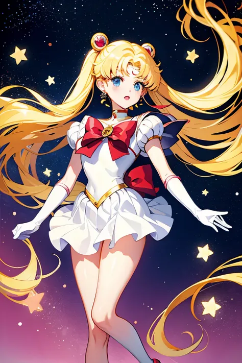 (masterpiece, best quality:1.2), sailor moon,1 girl, alone,blonde hair,long hair,jewelry,whole body,double tail,white gloves