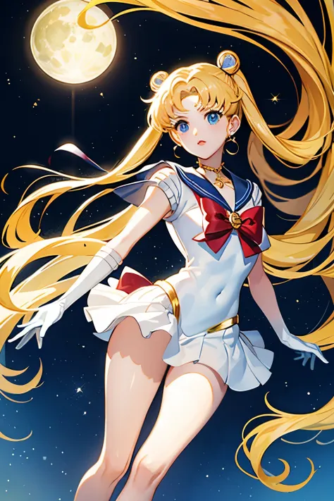 (masterpiece, best quality:1.2), sailor moon,1 girl, alone,blonde hair,long hair,jewelry,whole body,double tail,white gloves