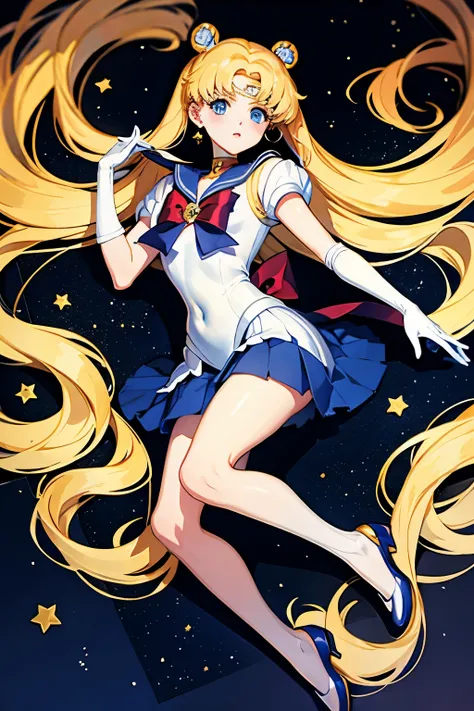 (masterpiece, best quality:1.2), sailor moon,1 girl, alone,blonde hair,long hair,jewelry,whole body,double tail,white gloves