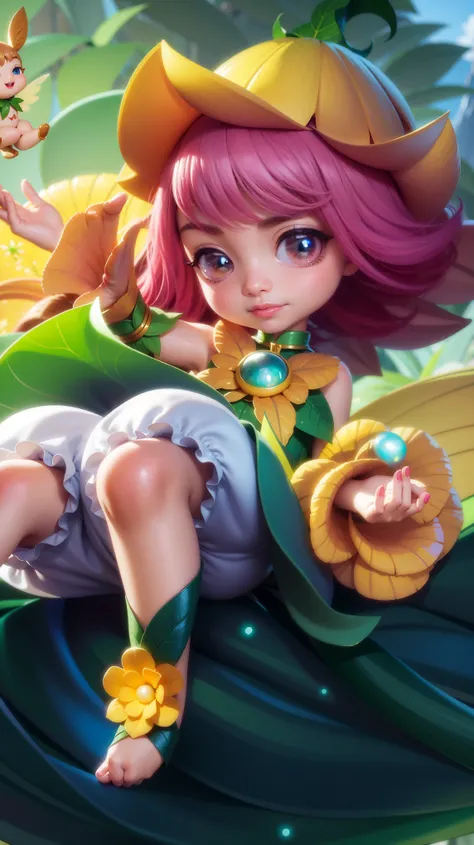 a close up of a cartoon girl laying on a leaf, elf girl wearing an flower suit, artgerm lau, ! dream artgerm, extremely detailed artgerm, cushart krenz key art feminine, style artgerm, space flower fairy, pixie character, artgerm detailed, orianna, cute de...