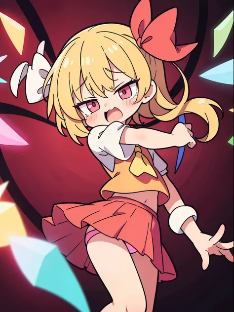 Flandre Scarlet　pink panties　Tuck up　ruffle skirt　cry