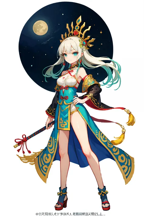 (official art：1.5，best quality，fine details)Full body female love，beautiful white girl，Chinese mythology style fantasy world costume，long, flowing white hair，很long马尾辫，Elegant demeanor，faint smile，heroic，body is beautiful，beautiful legs，Perfect body，Elegant...