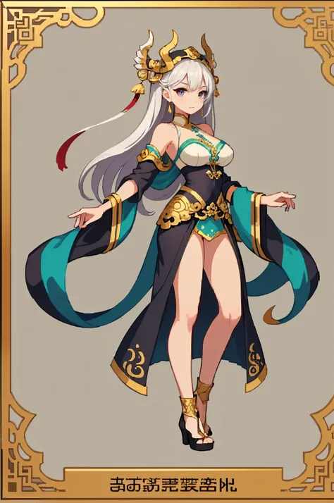 (official art：1.5，best quality，fine details)Full body female love，beautiful white girl，Chinese mythology style fantasy world costume，long, flowing white hair，很long马尾辫，Elegant demeanor，faint smile，heroic，body is beautiful，beautiful legs，Perfect body，Elegant...